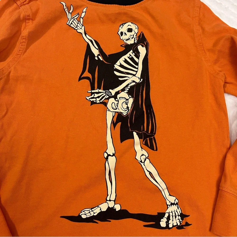 Gymboree Halloween‎ Skeleton Black Orange Tee Shirt size 6 8 ?